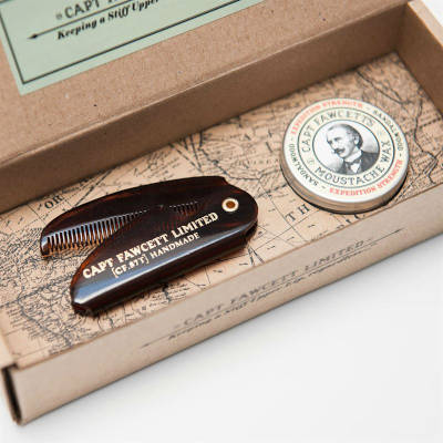 cera per baffi Expedition Strength & Folding Pocket Moustache pettine Captain Fawcett