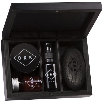 Bartpflege Kit OAK Box. Bartshampoo, Bürste, Bartöl und Hold.