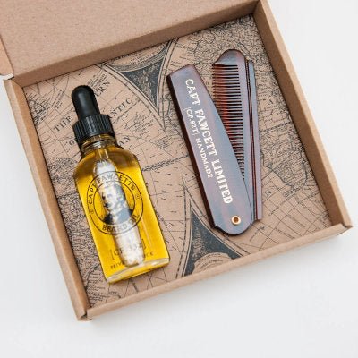 Kit barba Captain Fawcett olio Private Stock e pettine da barba pieghevole